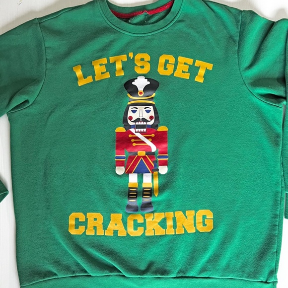 Let's Get Cracking Unisex Green Christmas Sweatshirt Nutcracker XXL, XL Funny - Picture 3 of 9